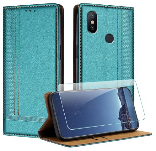 JayModCase Funda para Xiaomi mi 6X / A2 con Protector Pantalla, Flip Leather Ranura Tarjeta Magnético Wallet Carcasa con Cierre magnético Soporte Plegable para Xiaomi A2 - Verde