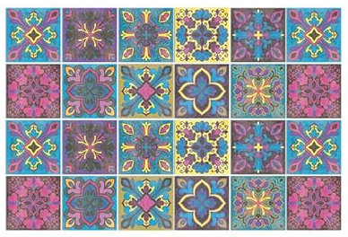 Fliesenaufkleber Retro Blau Gelb Selbstklebende Klebefliesen, Wandfliesen Aufkleber,Wasserdicht Fliesensticker Fur Kuche Badezimmer Dekorative Stickerfliesen,Wohnzimmer Dekoration15X15Cm