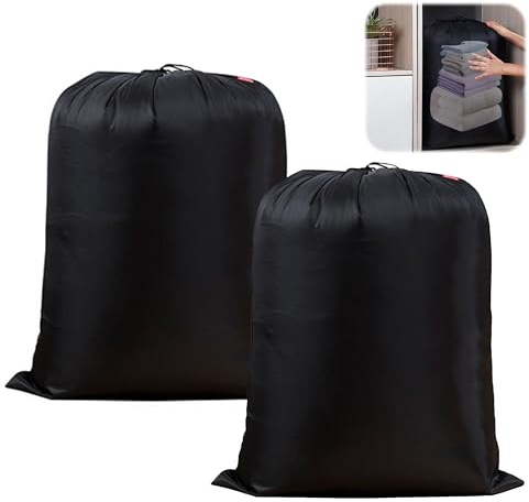 Wäschesack Reise, 2 Stück Wäschesack groß 70x90 cm, Einfarbig Schmutzwäschebeutel mit Kordelzug Wasserdicht Wäschebeutel Reise für Schlafsaal und Reisen Wäscheraum (Schwarz)