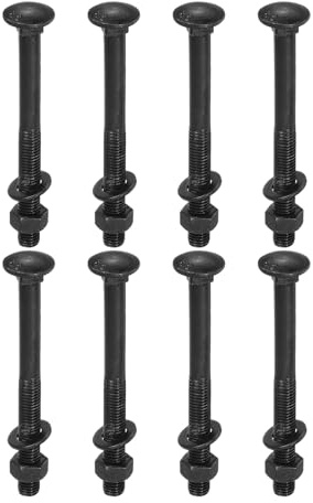 sourcing map Kit de boulons de carrosserie M12 x 125 mm, lot de 25 vis à tête ronde à col carré, boulons de carrosserie avec rondelles et écrous – Acier au carbone noir oxyde pour accessoires de