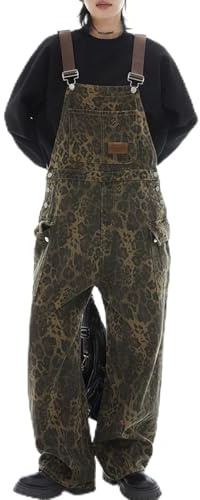 tsaChick Women'S Dungarees Leopard Print Denim Overall Loose Casual Jumpsuit Sleeveless Dungarees Playsuit With Pockets Long Classic Bib