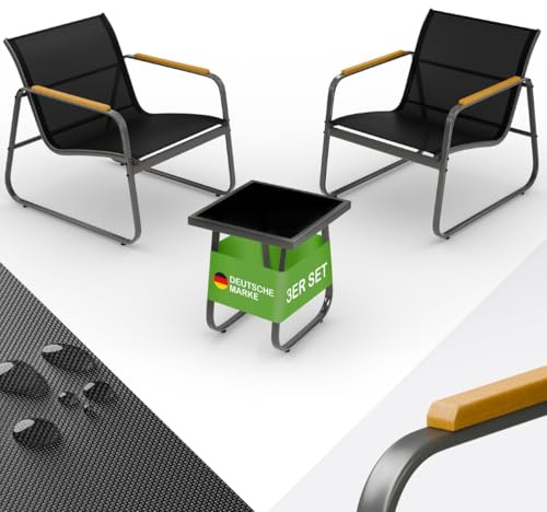 Blumtal Gartenmöbel Set 3er - Balkonmöbel Set für 2 Personen - 2 x Sessel + 1 x Tisch - Stahl Garten Möbel - Balkon Lounge Gartenmöbel - Gartenlounge - wetterbeständige Terrassenmöbel Anthrazit