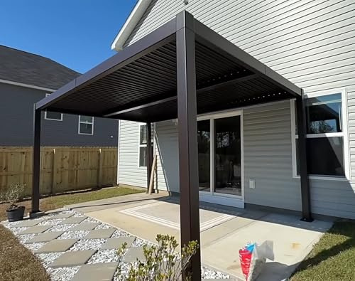 PURPLE LEAF 10' x 16' Louvered Pergola Outdoor Adjustable Louvre Shade Modern Patio Aluminum Pergola with Retractable Roof for Deck Backyard Garden Hardtop Gazebo, Bronze
