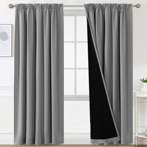BellaHills Vorhang 100% Blickdicht mit Kräuselband 2er Set Vorhang gegen Kälte Doppellagige Vorhänge Thermogardine Wärmeisolierend Verdunklungsvorhänge H240 x B132 cm, Taubengrau