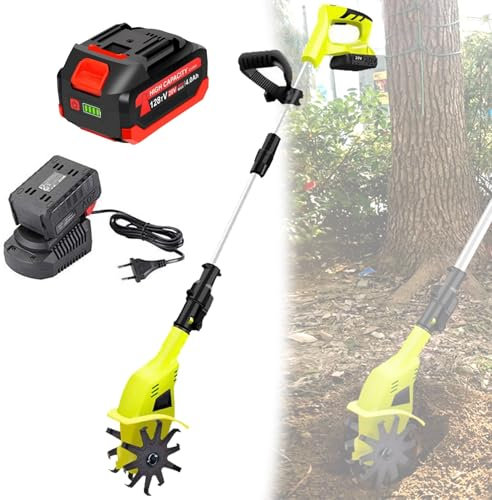 VFMVOYNZ Motozappa elettrica, motocoltivatore a Batteria, motozappa e motozappa con Batteria al Litio 2×4000 mAh per Coltivazione Prato/Giardinaggio/Terreno(A)