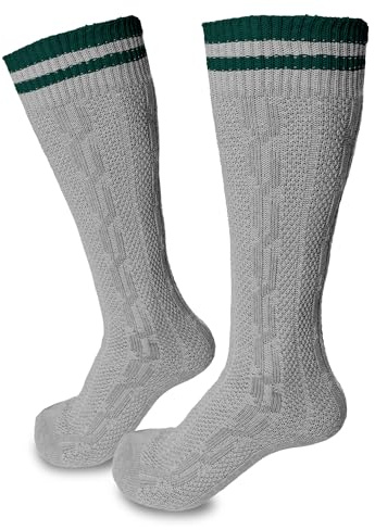 Steigenhöfer Manufaktur Bavarian striped Socks men made of cozy cotton - for Oktoberfest and other festivities - Designed in Germany - Oktoberfest unisex socks - gray-green - 10-11