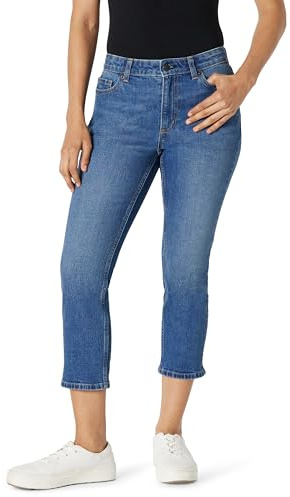 Amazon Essentials Jeans Capri a Vita Media, Mediamente Elasticizzati, Vestibilità Aderente Donna, Blu Medio Vintage, 46