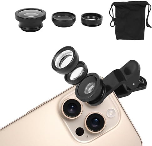 Yunova 3-in-1 Phone Camera Lens Kit – Fish Eye, Wide Angle & Macro Lens for iPhone, Samsung, Huawei – Clip-On Smartphone Lens with Universal Compatibility, Black Matte Finish