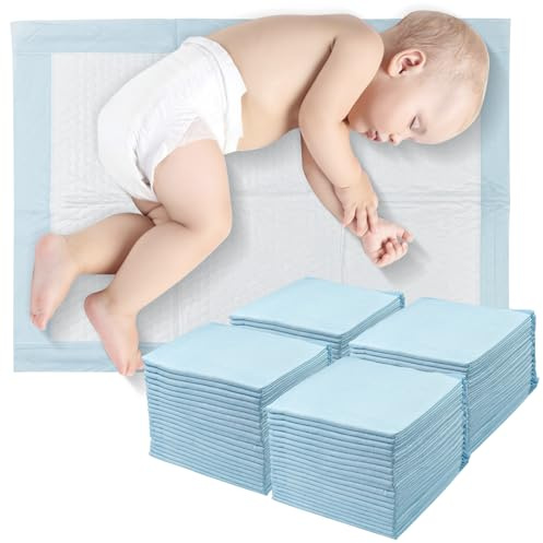 Sudnsadaks Set med 100 stycken Alese engångsbebisar, 33 × 45 cm, babymadrasser, ventilerande, ultramjuk, läckagesäker och vattentät växlingsmatta för spjälbord och spjälsäng