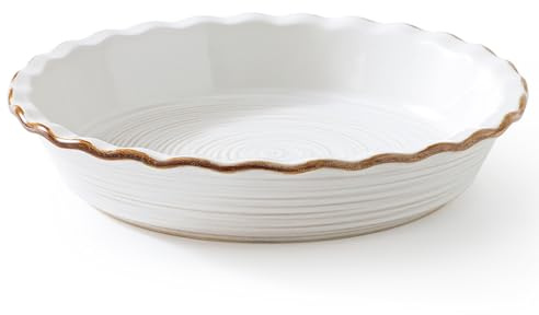 Frewinky Ceramic Pie Pan for Baking, 9 inch Pie Dish with Ruffled Edge, Nonstick Deep Pie Plate, Farmhouse Decor Quiche Tart Baking Dish for Thanksgiving, Microwave & Oven Safe, Set of 1