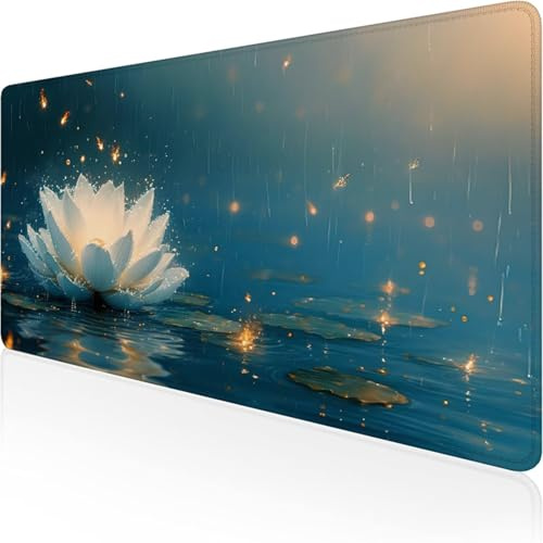 Alfombrilla Ratón XXL 1600x800x3mm, Blanco Alfombrilla Escritorio Loto Mouse Pad Gaming con Base de Caucho Antideslizante e Impermeable Almohadilla Teclado, Protector Escritorio para Oficina D1-292