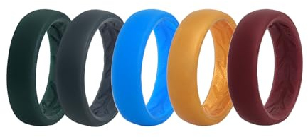 Oidea Women's Silicone Rings Set: Inner Arc Ergonomic Breathable Design Mountain Pattern Rubber Engagement Wedding Bands 5 Colors 5.4mm Wide 1.7mm Thick