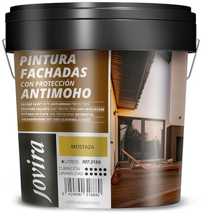 JOVIRA PINTURAS PINTURA FACHADAS ANTIMOHO. Repelente al agua, impermeable y anti fisuras. (4 Litros, Mostaza)