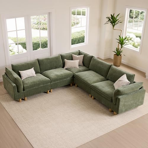 CHITA 118 Super Large Sectional Couches for Living Room, Modular Cloud Couch Sectional Sofa, Premium Fabric Couches, Down Filled, High Density Foam, Chenille in Green, 5 Seat Corner Couch