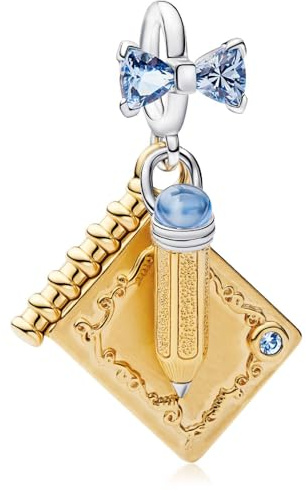MSPOVOF Goldenes Notizbuch Charms 925 Sterling Silber 5A Zirkonia Anhänger für Armband Halsketten Schmuck Geschenk für Damen Frauen