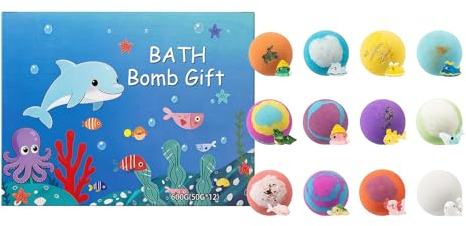 12 Stück Bath Bomb Geschenkset – Handgemachte Badekugeln bunt, farbenfroh, vegan & hautfreundlich – Sprudelbad für Kinder & Erwachsene – Geschenkbox für Geburtstag (1 Schachtel)