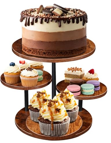 Forgevale 4 Tier Wooden Cupcake Stand, Rotating Dessert Display Stand, Rustic Cake Stand Tower for Afternoon Tea, Wedding, Birthday Party, Cupcake Holder with Stable Base