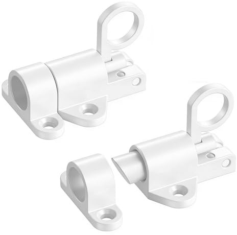 2 Stück Türriegel, Federriegel, Schieberiegel, Automatische Federbelastete Torverriegelung, Riegelschloss, Außentürschloss, Geeignet für Tore, Zäune, Gärten und Geländer (Weiß)