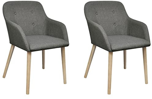 vidaXL 2X Eiche Massiv Esszimmerstuhl Stoff Hellgrau Sessel Stuhl Essstuhl