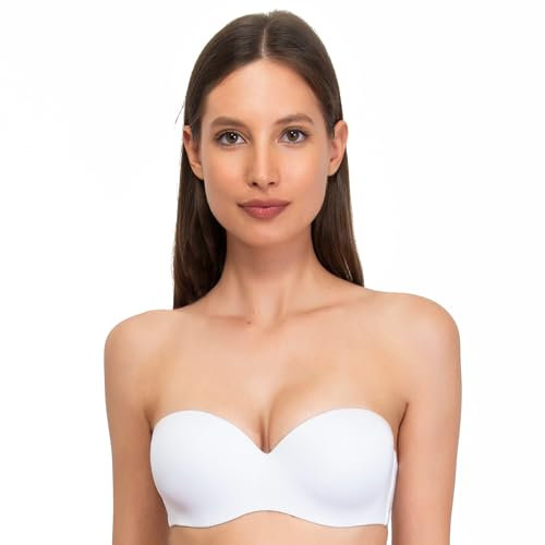 SIELEI, Fascia con Coppe Graduate, Realizzata in Morbida Microfibra, con Finiture Invisibili, Ferretto Invisibile, Spalline Removibili, Designed in Italy, Color Bianco, Taglia 4B