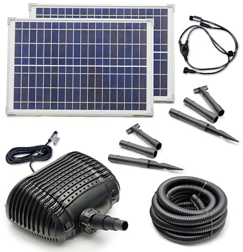 MNP Powerful Submersible Solar Powered Pond Pump Kit with Panels and Hose, No Battery. Advanced Design (50 Watts)