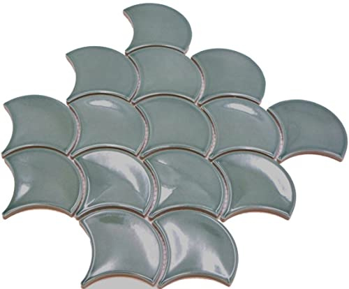 Mosaik Fliese Keramik Fächer petrol glänzend für WAND BAD WC DUSCHE KÜCHE FLIESENSPIEGEL, Mattengröße: 256x273 = 0,07 qm, Steingröße: 93x88x8 mm - 1 Matte