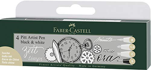 FABER-CASTELL 167151 - Tuschestift Pitt Artist Pen Black and White, 4er Set