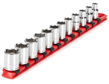 TEKTON 3/8-Zoll-Antrieb 6-Kant Steckschlüsselsatz mit Schiene, 12-teilig (8-19 mm) | SHD91102