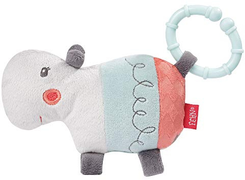 Fehn 059175 Mini-Nilpferd mit Ring/Greifling zum Rasseln, Fühlen, Spielen mit kuschelweichem Stoff-Tier – EIN treuer Begleiter für Babys und Kleinkinder ab 0+ Monaten
