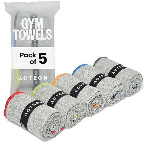 Acteon Microfiber Gym Towels 5 Pack, Quick Dry Silver ION Odor-Free Sweat Towel, Super Absorbent Fast Drying for Men & Women, Workout, Yoga, Running, Hiking, Travel – 16x30.5 Inch