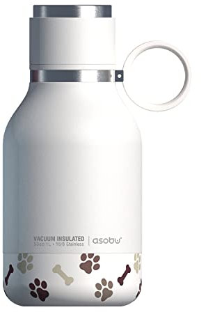 Asobu Dog Water Bottle with Built-In Bowl – Black – Stainless Steel Insulated Travel Bottle – 1 L