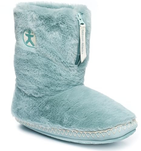Bedroom Athletics Womens Marilyn Classic Faux Fur Slipper Boot Soft Warm Zip Fastening Memory Foam Durable Machine Washable - Seafoam - UK 7/8