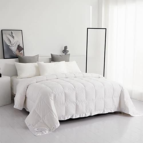 Lightweight Goose Down Comforter/Down Blanket/Duvet Insert for Summer/Warm Weather with Satin Trim,Noiseless & Extra Soft,White Twin/Twin XL Size(68x90 inches)