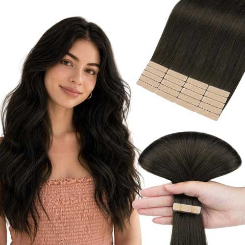 hotbanana Tape in Extensions Echthaar 35cm | Remy Hair Invisible Dunkel Braun Haarverlängerungen Echthaar Tapes 20PCS 50g