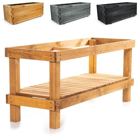 BooGardi Hochbeete-KIT für Pflanzkübel Holz mit Vlies · Unterbau für Hochbeet in 5 Größen · 140 cm lang naturbraun · Untergestell Hochbeete für Garten, Balkon & Terrasse · groß außen rechteckig XXL