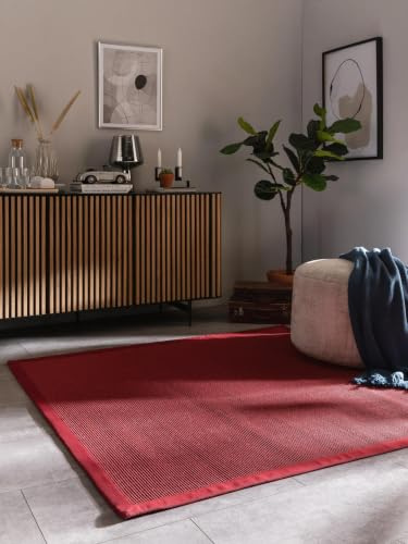 benuta Nest Sisal Naturfaser Teppich Sana - Rot 200x200 cm - Robuster Teppich für Esszimmer & Wohnzimmer - 100% Sisal Naturfaser - Zeitloses Design