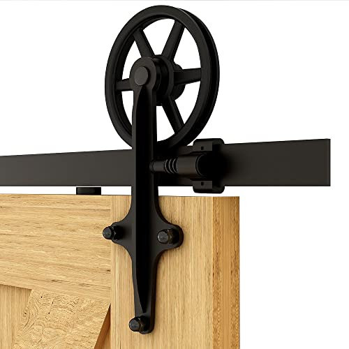 WOLFBIRD 244cm (8FT) Beschlagsschienensatz für Schiebetürsystem, Große Radrolle, Einfaches Holz für Schiebetürinnenraum, Schwarz