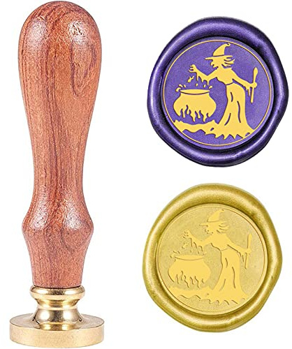 craspire Halloween-Hexe-Siegelwachs-Stempel, Zaubertränke, Austauschbarer Siegelstempel, 25 mm Messingkopf Mit Holzgriff, Für Halloween-Einladungen, Karten, Flaschen, Geschenkdekoration