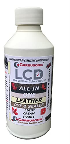 Carbusonic All-in-One Leather Dye & Sealant Light Cream - Restores Colour & Protects Interior Leather, Vinyl - Waterproof Leather Repair Paint for Sofas, Handbags, Chairs, Shoes & Car Seats 250ML