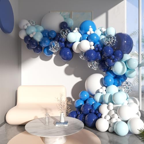 Luftballon Girlande Blau Weiß 124 Stück, Ballon Girlande Navy Blau Dunkelbalu Hellblau Weiß Latex Ballons Konfetti Luftballons für Erwachense Geburtstag Hochzeit Abschluss Event Dekoration