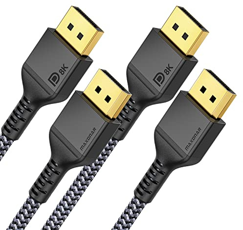 Maxonar [2Pack DisplayPort Kabel 1.4 50cm/0.5m DP1.4 8K@60Hz HBR3 4K@60Hz/144Hz/120Hz 5K@60Hz 2K@165Hz/240Hz Unterstützung FreeSync G-Sync HDR10 Display Port für Gaming Monitor