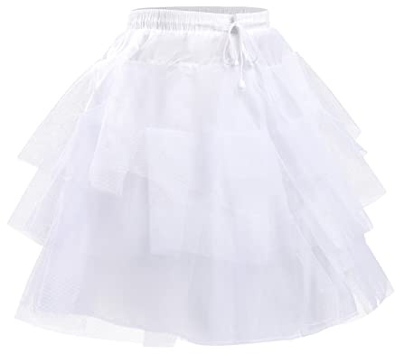 IBAKOM Girls Petticoat Half Slip Tulle Mesh Flower Girl Tutu Crinoline Skirt Drawstring Under Skirts Wedding Communion Hoopless Underskirt White - Tulle Short 3-8 Years