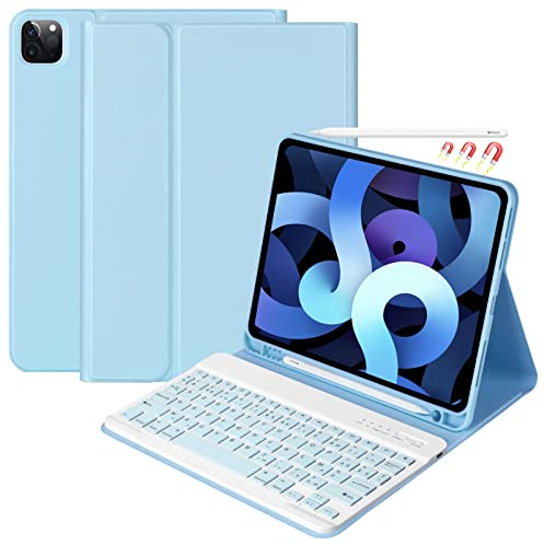 CC Store Teclado para iPad Air 11 M3 2025/M2 2024, Air 5 2022/Air 4 2020, Pro 11 4-1Gen, carcasa con teclado francés, teclado Bluetooth magnético desmontable con ranura para bolígrafo, azul claro