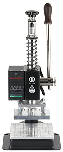 HYQNG Digital Embossing Machine,Manual Tipper Stamper with Take-up Stand, with Full Scale and Positioning Slider, for PVC Leather PU Paper Logo Embossing