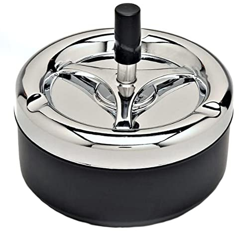 5 Pollici Grande Rotondo Push Down Moderno Posacenere Rotondo In Metallo Sigarette Posacenere Vassoio Rotante Nero