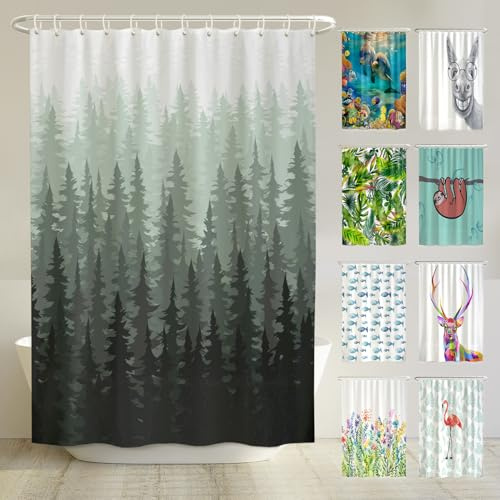 arteneur Anti-Schimmel Duschvorhang 200x200 cm Tannenwald | Textil recycelt, OEKO-TEX 100, 40°C Maschinenwäsche, blickdicht, wasserdicht, beschwerter Saum, mit 12 recycelten Ringen