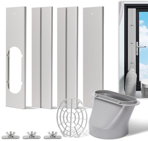 KLOLKUTTA Portable Air Conditioner Window Kit with Coupler, 5.9 Inch Adjustable Window Seal Plate for A/C Units, Sliding AC Vent Kit for Ducting