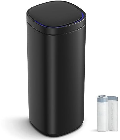 SONGMICS Mülleimer mit Bewegungssensor, Abfalleimer Küche 50 L automatisch, Anzeigelicht in mehreren Farben, Deckel mit Offenhaltefunktion, Stahl, schwarz LTB620B5002