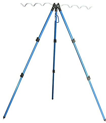 Soporte de trípode multifuncional para cañas de pescar, soporte de pesca retráctil, trípode de aluminio, plegable, soporte para caña de pescar, color azul