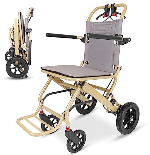 GHBXJX Kleiner Rollstuhl Faltbar Leicht Reiserollstuhl, Ultraleicht Rollstuhl für die Wohnung und Urlaub, Transportrollstuhl mit Stoßdämpfern, Sitzbreite 40cm, Aluminium, 9.3 kg